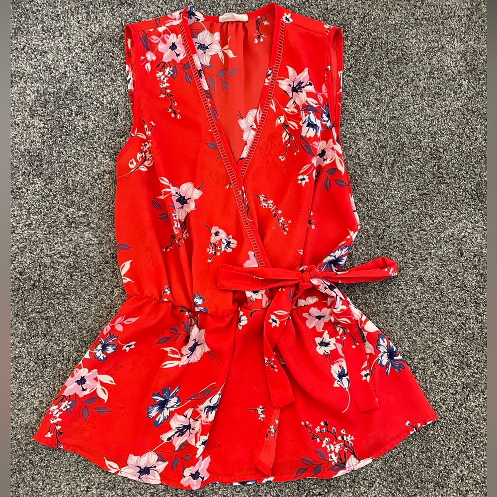 Sienna Sky Floral Red Sleeveless Blouse Tank Top